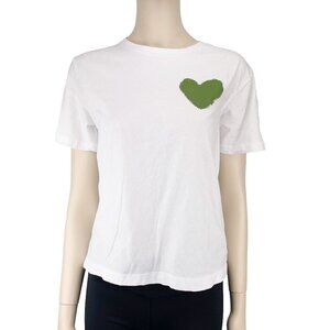 HAIKURE Evolution Green Heart Chest Print Organic Cotton White Jersey Tee Size S